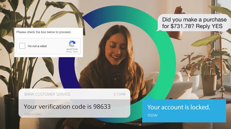 Social creative showing a bank verification code and account locked message alongside a smiling customer.